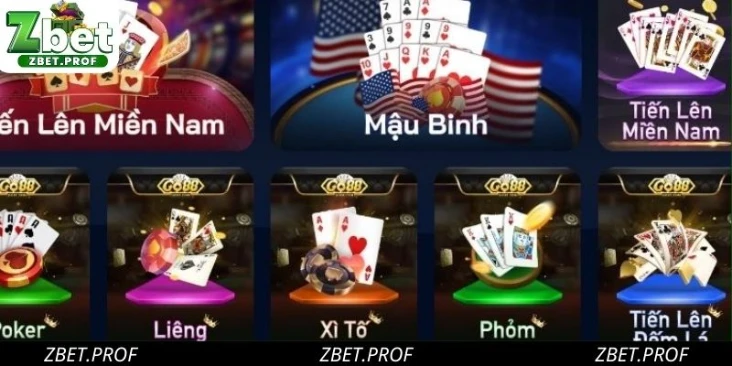 Trải nghiệm đa dạng game bài quen thuộc 